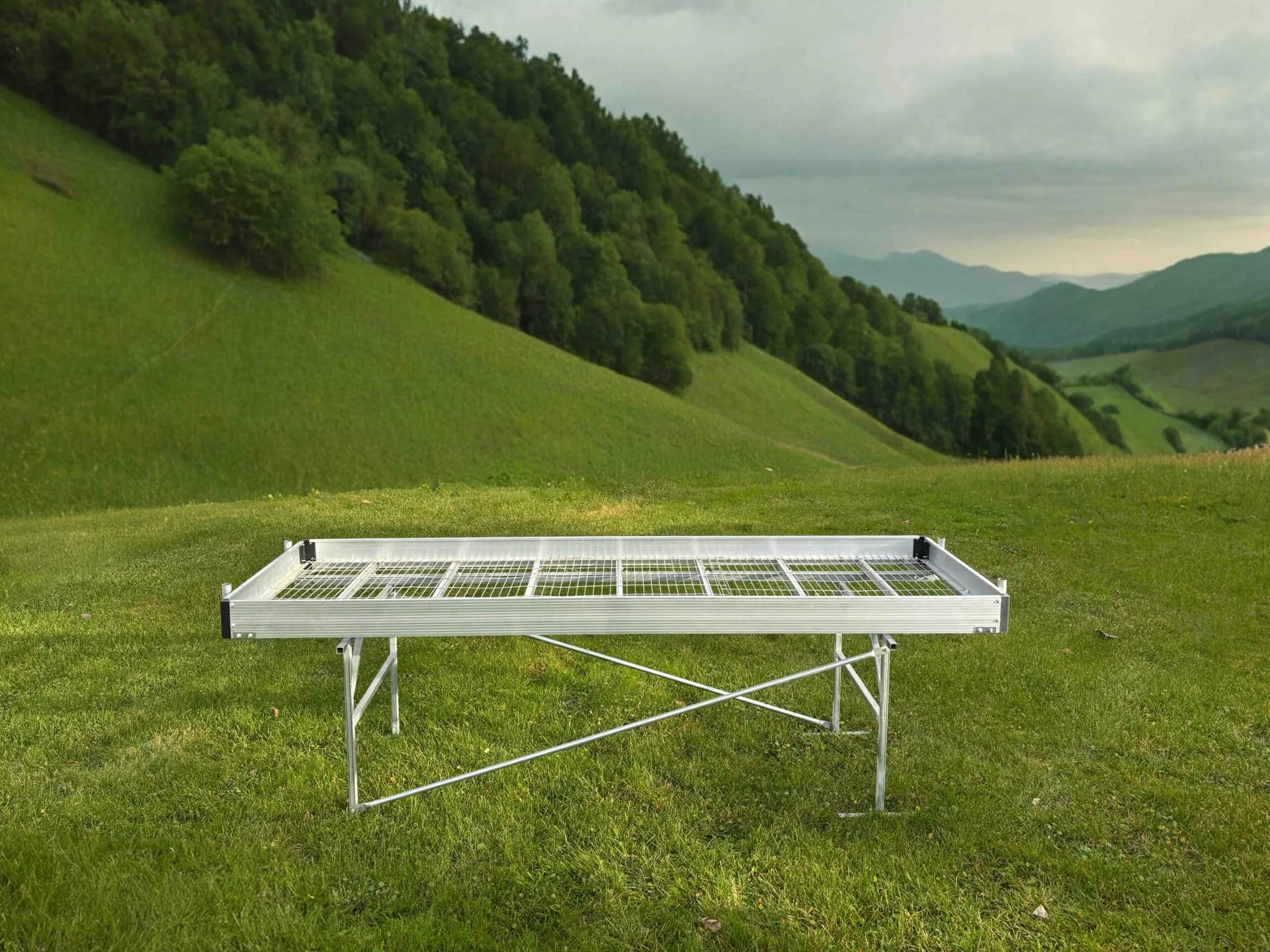 Aluminium Stand In Green Landscape