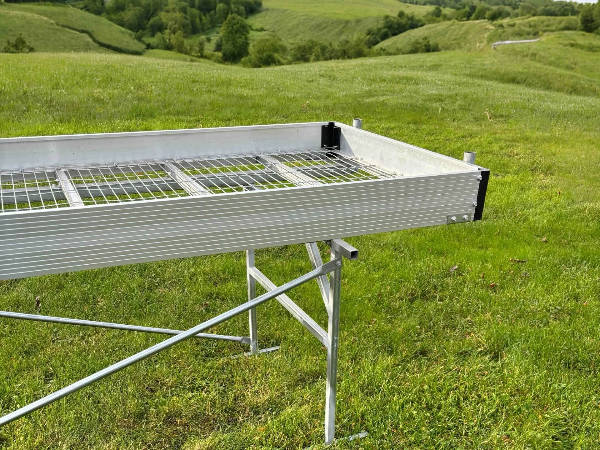 Bench in green landscape